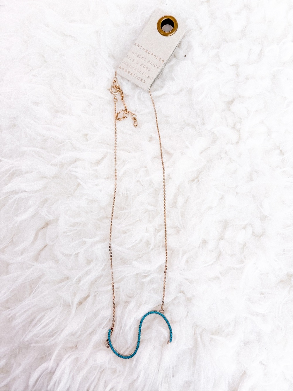 NEW Anthropologie Blue Beaded S Initial Pendant Necklace
